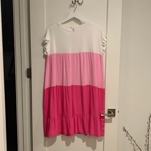 WEEPINLEE Pink and White tiered swing dress